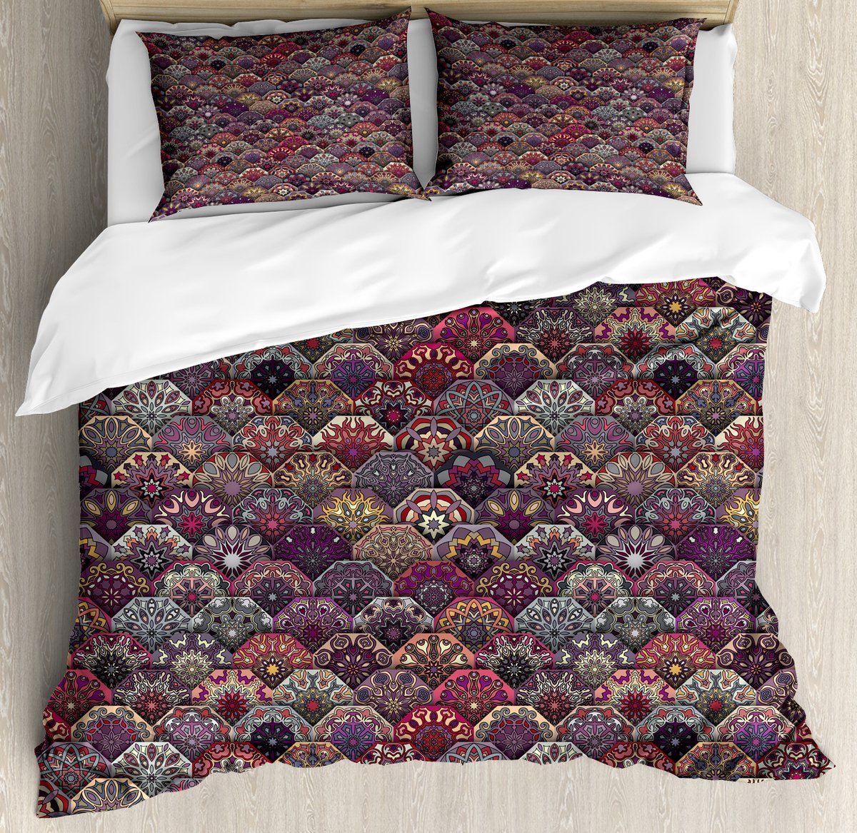 ABAKUHAUS Marokkaans dekbedovertrekset voor tweepersoonsbedden, retro en gedetailleerd mandala-design, 230 x 220 cm