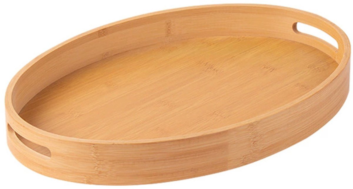 Decopatent - Dienblad Bamboe Hout Ovaal - Koffie / Thee dienblad met handvaten - Fruitschaal - Keuken serveer tray dienblad met opstaande rand - Afm. 36 x 25.5 x 5 Cm.