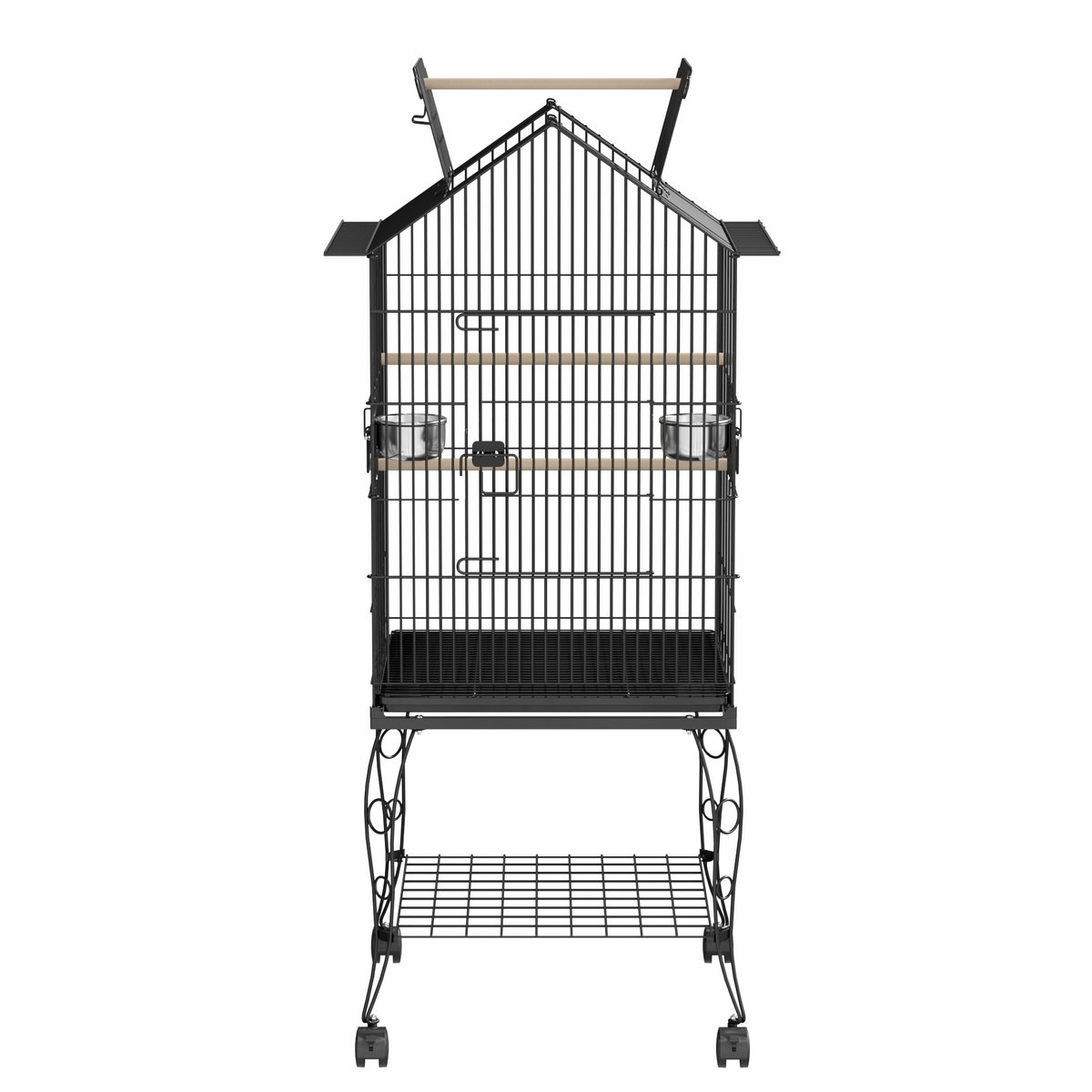 ACXIN Vogelkooi - Grote Zwart Vogelkooi Met Standaard & Rollen Voor Kanaries & Parkieten - 55x55x145cm