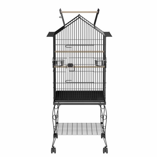 ACXIN Vogelkooi - Grote Zwart Vogelkooi Met Standaard & Rollen Voor Kanaries & Parkieten - 55x55x145cm