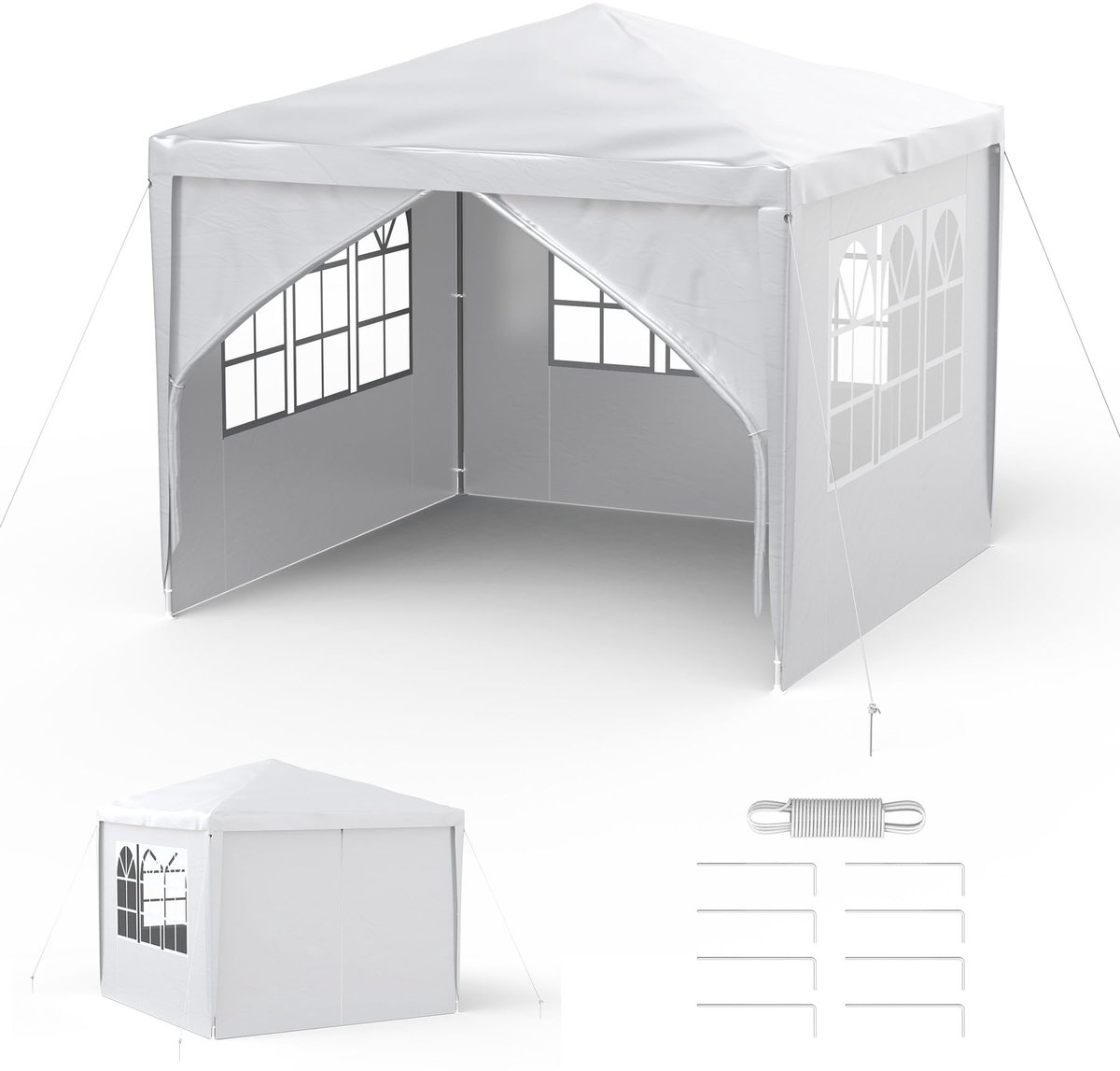 ACXIN Tuinpaviljoen – 3x3 m – 6 Zijwanden – Watersdicht Partytent – Stalen Constructie – Zonbescherming – Wit