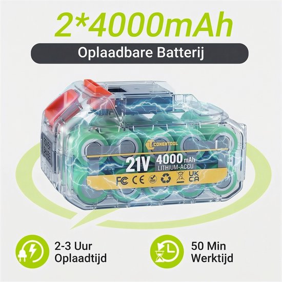 CONENTOOL Accu Hogedrukreiniger - borstelloos - 550W - 6-in-1 Draadloze Hogedrukreiniger - met 2x 4.0Ah Batterij van Merkloos	 — afbeelding 2