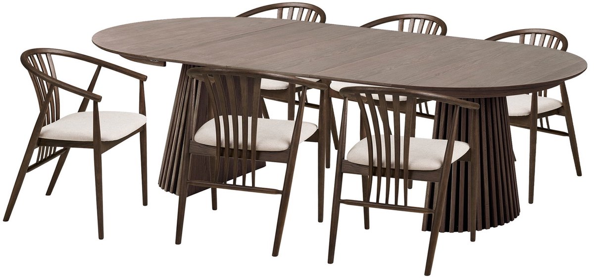 Tokyo eethoek eettafel 6 stoelen natuur, smoked.