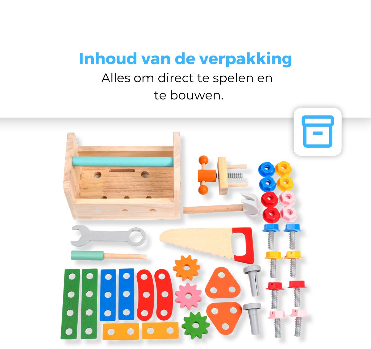 Mauzek® Speelgoed Gereedschapskist - Montessori speelgoed - 37-delig - Kinder gereedschap - Houten speelgoed - Werkbank speelgoed - Educatief speelgoed - Sensorisch speelgoed - Kleuter speelgoed - Jongens speelgoed - 3 jaar - 4 jaar - 5 jaar - 6 jaar — afbeelding 5