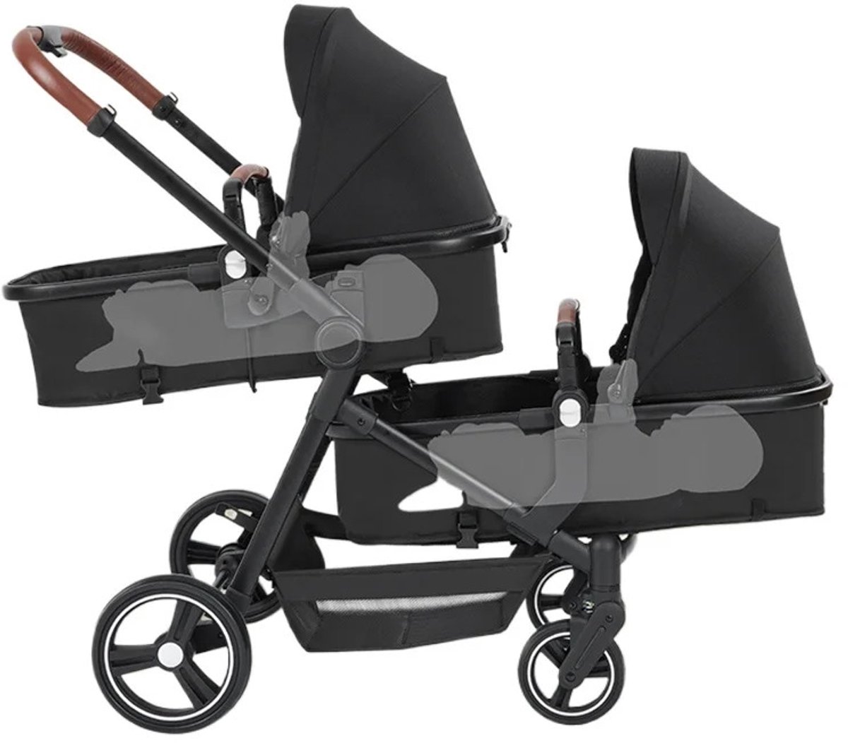 Jessi Duo Kinderwagen Opvouwbaar Zwart 2 Zitjes All Terrain - afbeelding 2