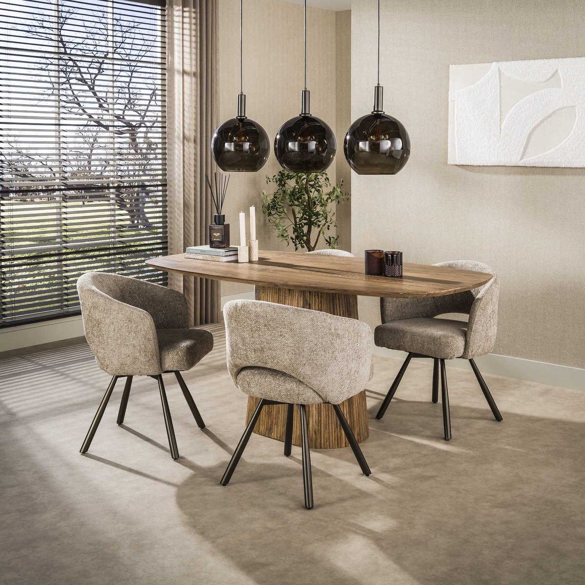 Hoyz Collection - Eettafel Wave Centro Deens Ovaal 180cm - Massief Mango Zand