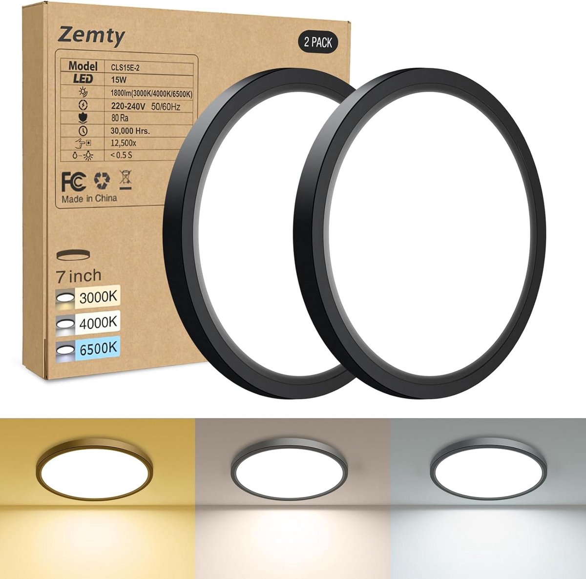 Dimbare LED Plafondlamp Zwart - Warm tot Koel Wit Licht