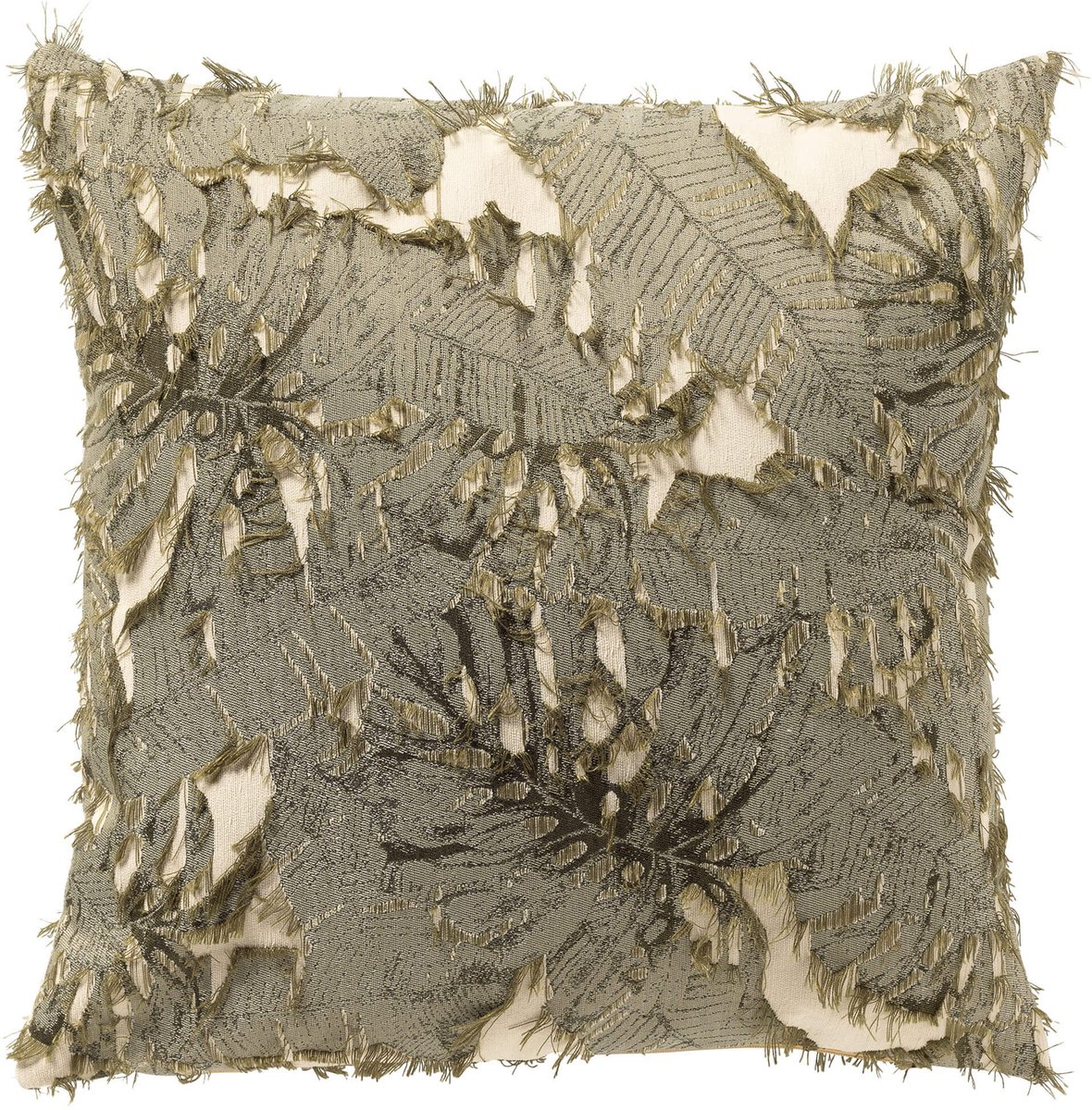 Dutch Decor NILO - sierkussen 45x45 cm - bladmotief - Oil Green - groen - Inclusief binnenkussen - Luxe kussens voor woonkamer & bank