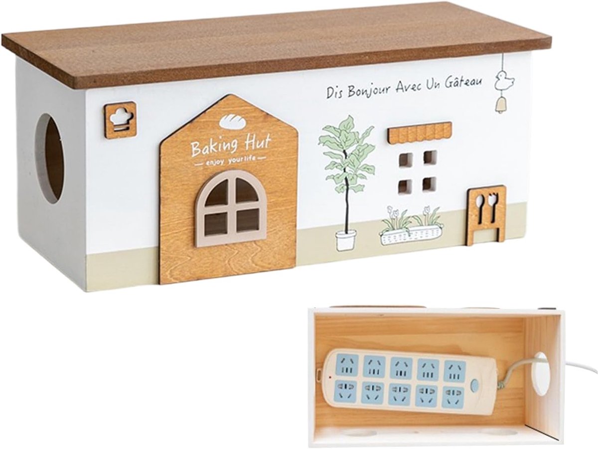 Kabelorganizer Box - Opbergkist - Bureau Garage - Houten Huttendesign - 32x14x13.2cm