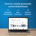 Laptop met de Cricut Design Space interface, toont grote contentbibliotheek.