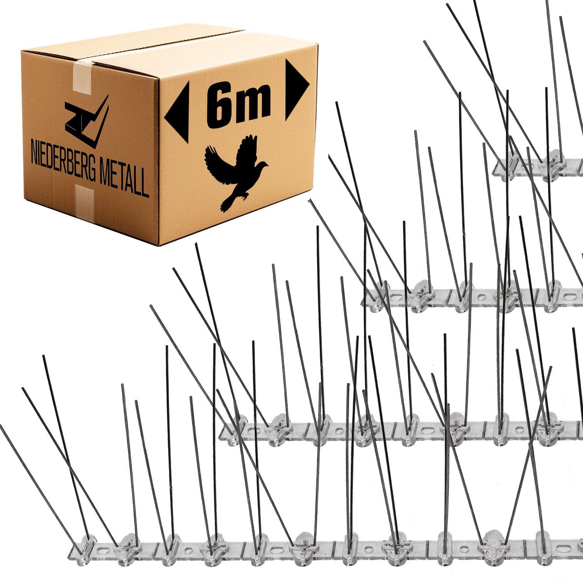 6 Meter Duivenwering met RVS Spikes en Kunststof Basis - Duivenstrips Vogelwering Duivenafweer