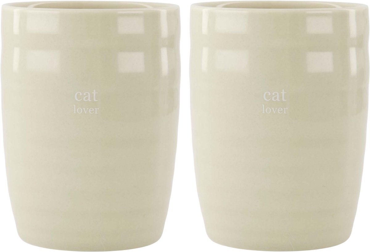 Zusss Set Van 2 Koffiemokken Cat Lover - Cadeau Dames Keramiek Sand / Brown