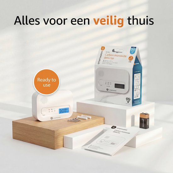 Smartwares FGA-13041 - Koolmonoxidemelder CO melder - 85 dB - Levensduur 10 jaar - BSI Gecertificeerd