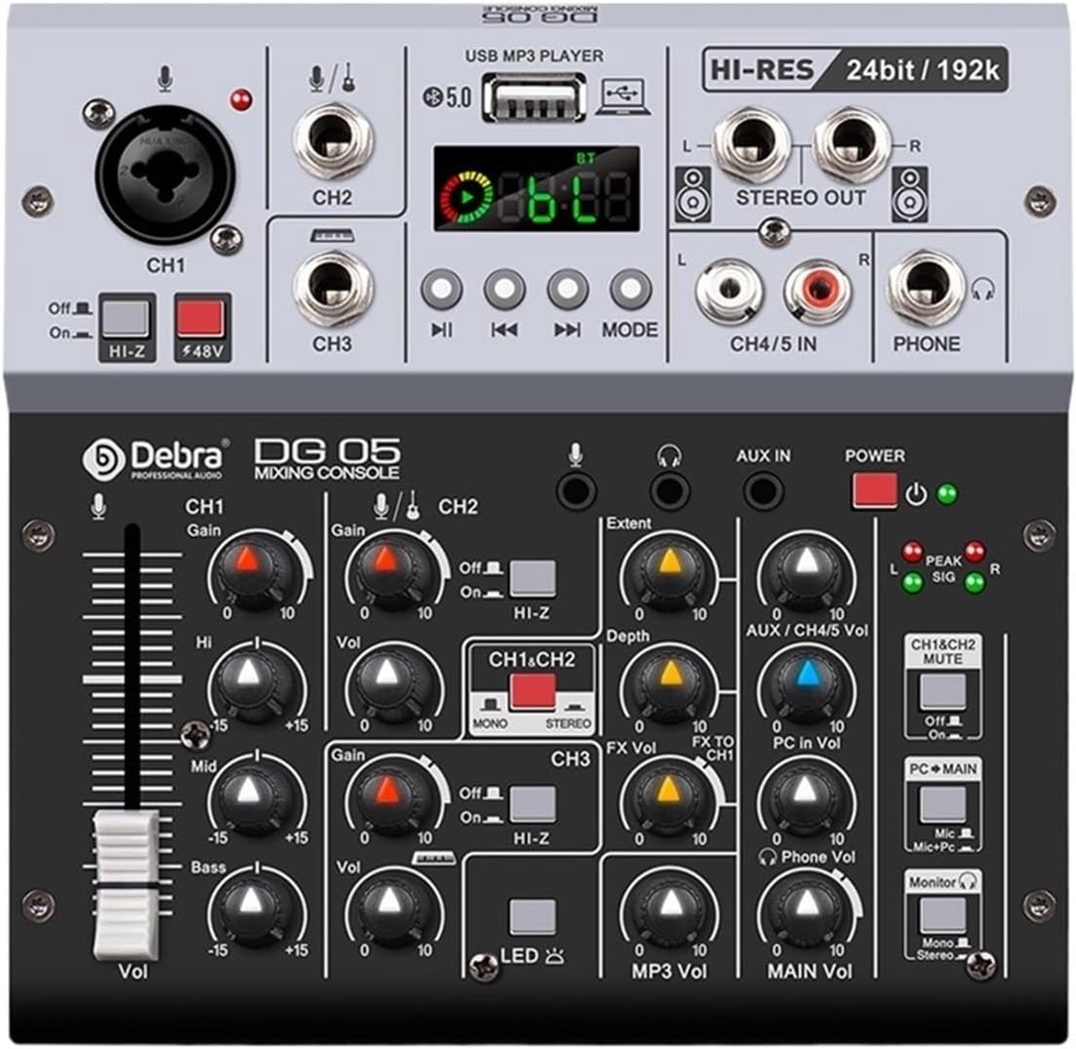 DJ Mixer - Geluidskaart Interface - Live Opname Zang - 24bit 192kHz Studio Kwaliteit - 17x17x4cm
