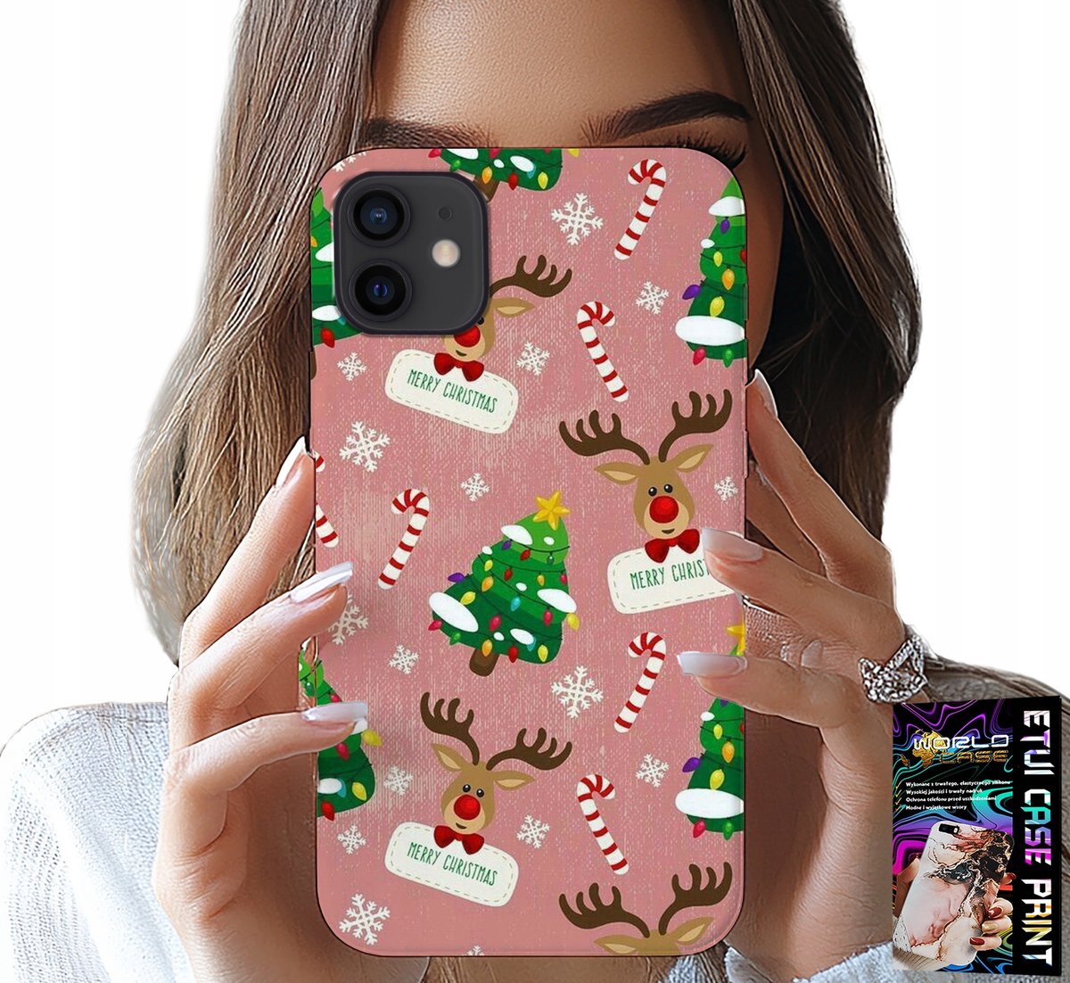 iPhone 12 Mini hoesje - Kerst rendier, kerstbomen, kaarsenpatroon