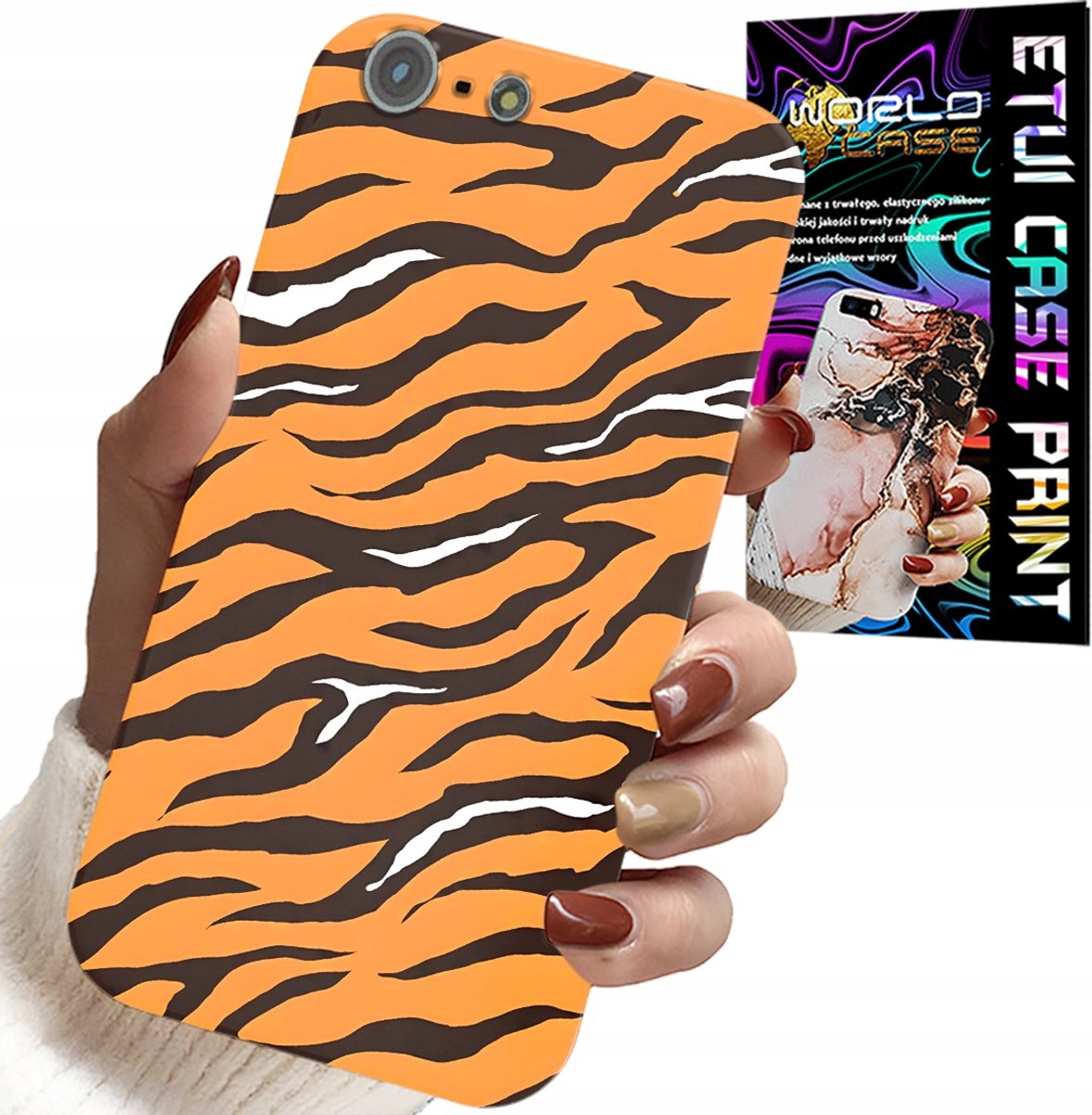 HOESJE VOOR IPHONE 5 / 5S / 5C - ACHTERKANT MET TIJGERSTREEPJES + GLAS