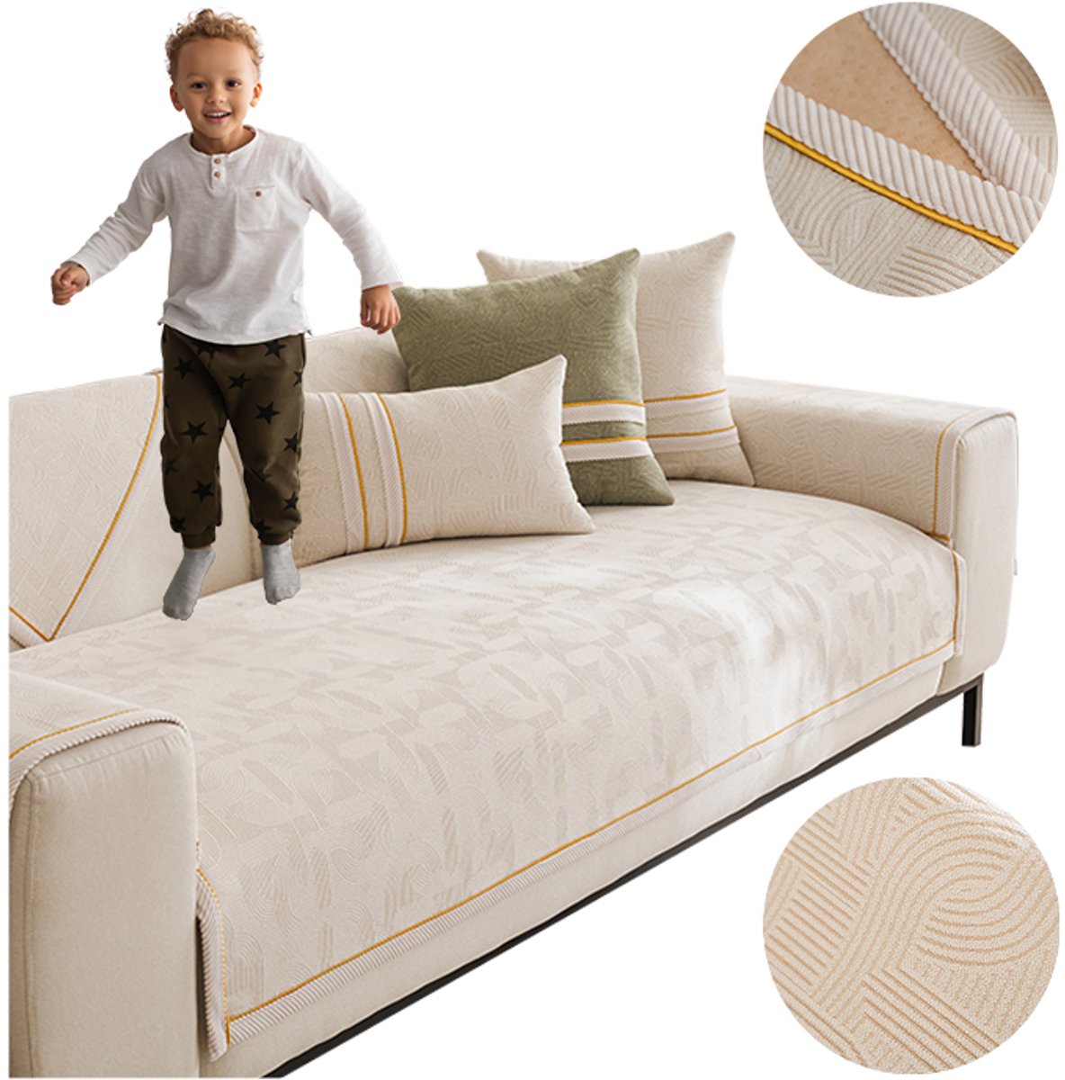 Meble od Nowa - Bankbeschermer - Kremkleurig - Gouden Afwerking - Antislip