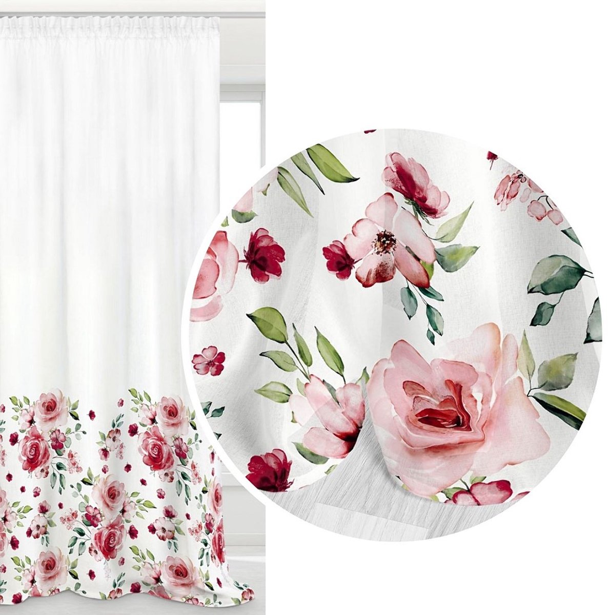 Spod Igły i Nitki - Gordijn - 140x250 - Roze Bloemen - Polyester