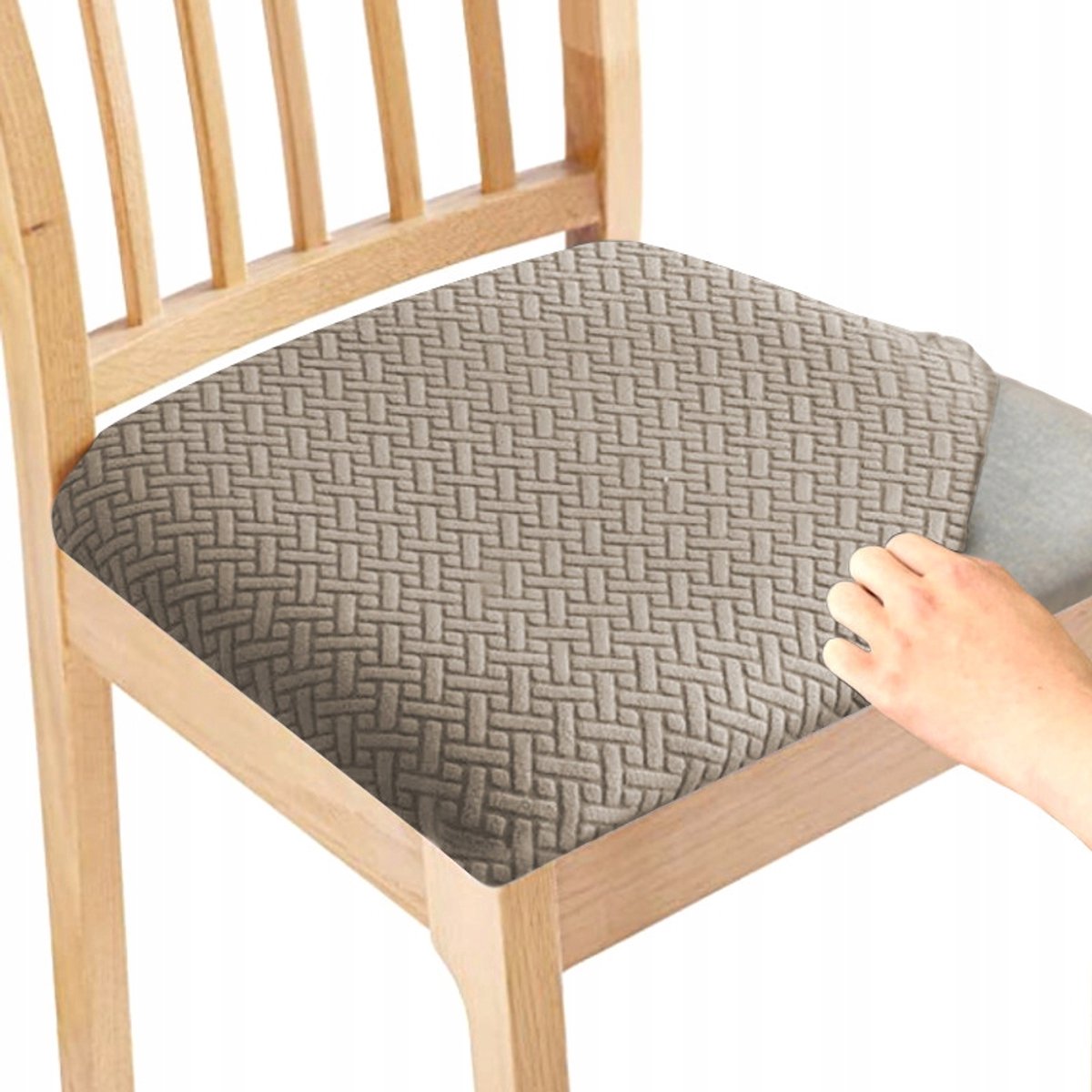 Ubieramy-meble - Elastische Jacquard Stoelhoes - 40x40 cm - Grijs/Beige