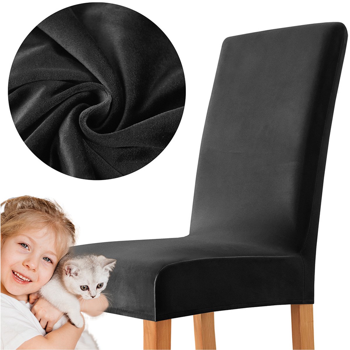 Meble odNowa Velvet Serie - Fluwelen Stoelhoes - Zwart - Elastisch - Grub