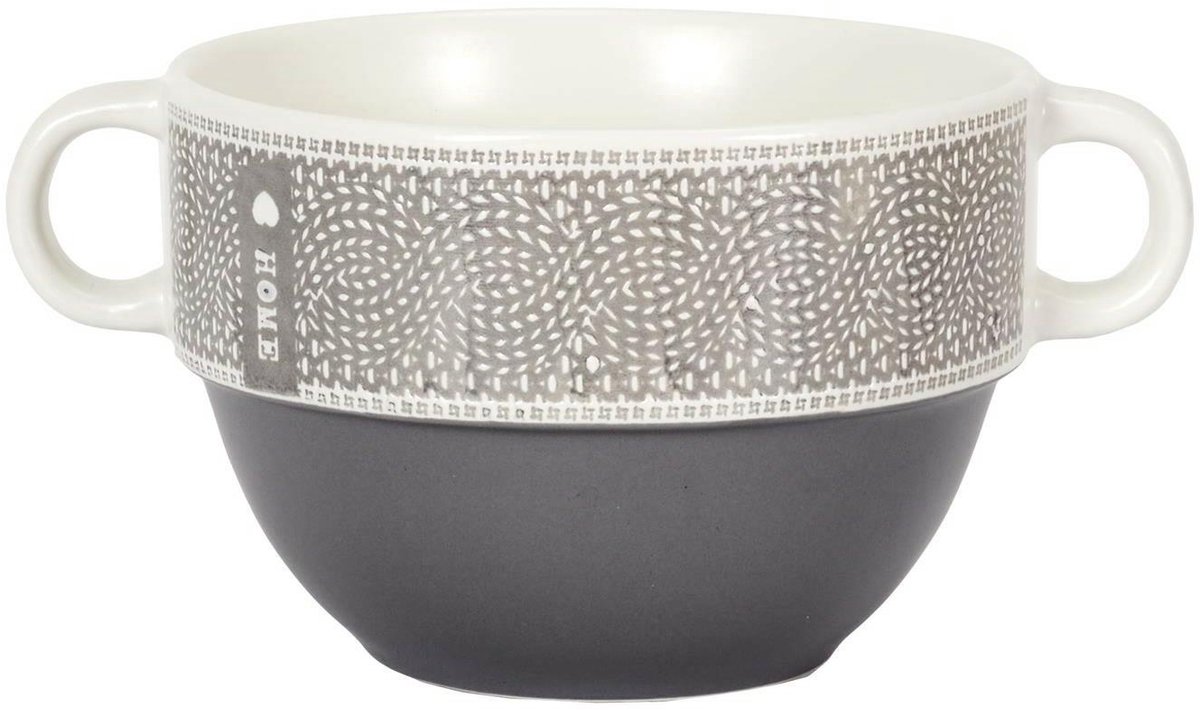 Home Duo Luxe Soepkom met Oortjes - 500 ml - Hoogwaardig Keramiek - Scandinavisch Design - Mat & Glanzend Contrast - Vaatwasserbestendig - Set van 1