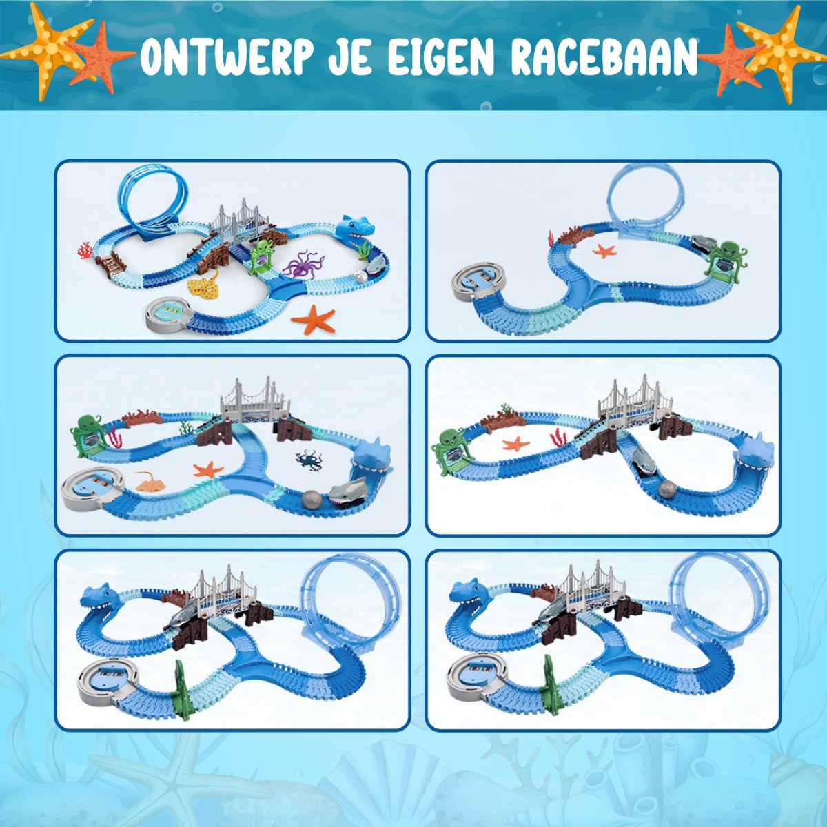 Montzys® Haai Racebaan - 183 Delige Autobaan - Dino Speelgoed Elektrisch - Flexibele Auto Racetrack - Sinterklaas & Kerst Cadeau Voor Kinderen — afbeelding 2