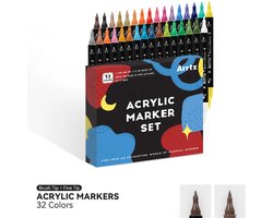 Arrtx - Acrylmarkers - Dual Tip Brush & Fine - Paint Brush Tip Markers - 32 kleuren