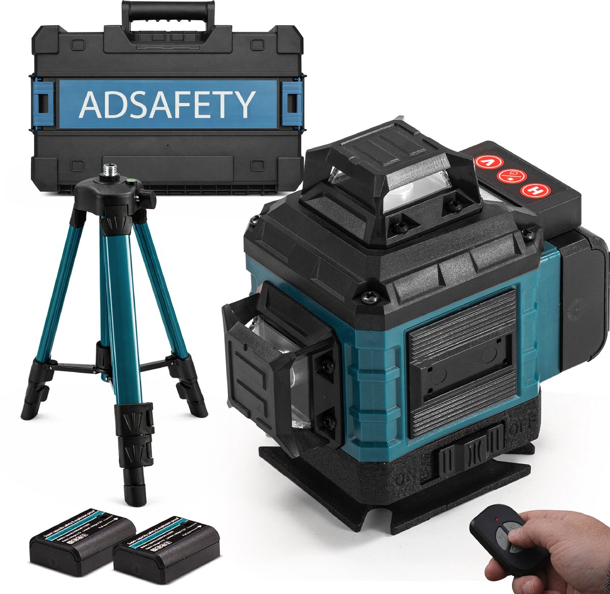 ADSafety Kruislijnlaser Met Statief - 4 tot 16 Lijnen - 4D Professionele Bouwlaser - 50 Meter Meetbereik - Zelfnivellerend - 360 Graden - Laser Waterpas - Lijnlaser - Complete set