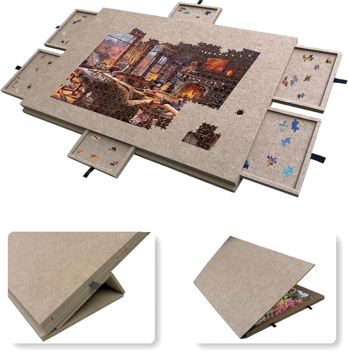 Puzzelbord met Standaard - Kantelbaar Puzzelplateau - Ontspannen Puzzelen - Verstelbare Kantelhoek - 1500 Stukjes - Zilvergrijs