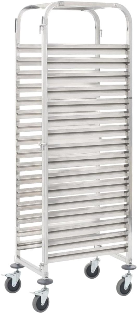 Tabletwagen Roestvrijstaal - Keukentrolley Horeca - Professioneel Gebruik - 16 Trays Opslag - 38x55x163 cm - Zilver