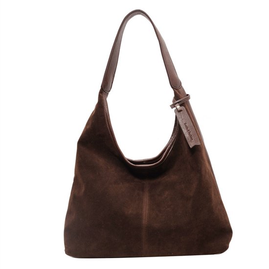 Dames Handtassen - Grote schoudertas voor dames - Dames Tas Shopper Met Rits - Weekendtas - met open binnenzak en ritsvak - bruin (37x25x11 cm)