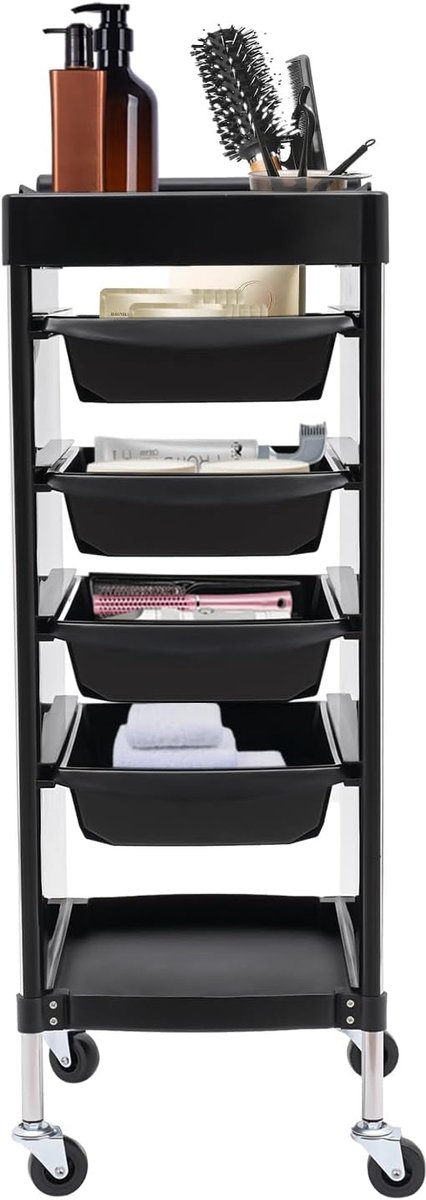 Rolwagen met 6 etages - Kapperkar werkwagen - Salon opslag - Schaalbare lade - 36 x 37 x 85 cm