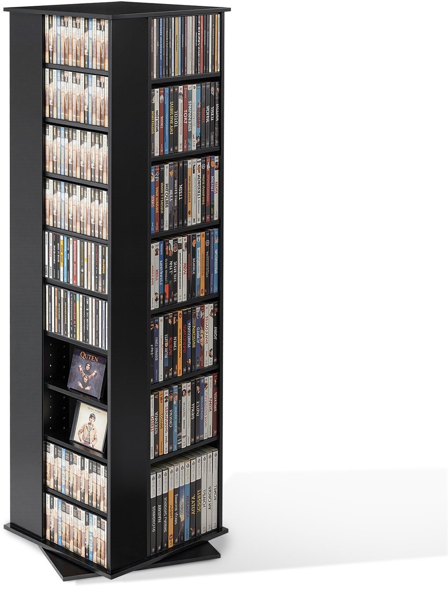 CD/DVD Rek - Draaibare CD/DVD-Toren - 34 Vakken - Verstelbare Planken - Voor Cd, Dvd, Boeken En Games - Ruimtebesparend - 47,5 x 47,5 x 163,6 cm - Zwart