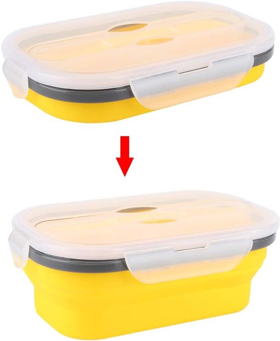Opvouwbare Lunchbox - Magnetron Bak - Eten Meenemen - Food Grade Siliconen - 800 Ml Capaciteit - Geel — afbeelding 3