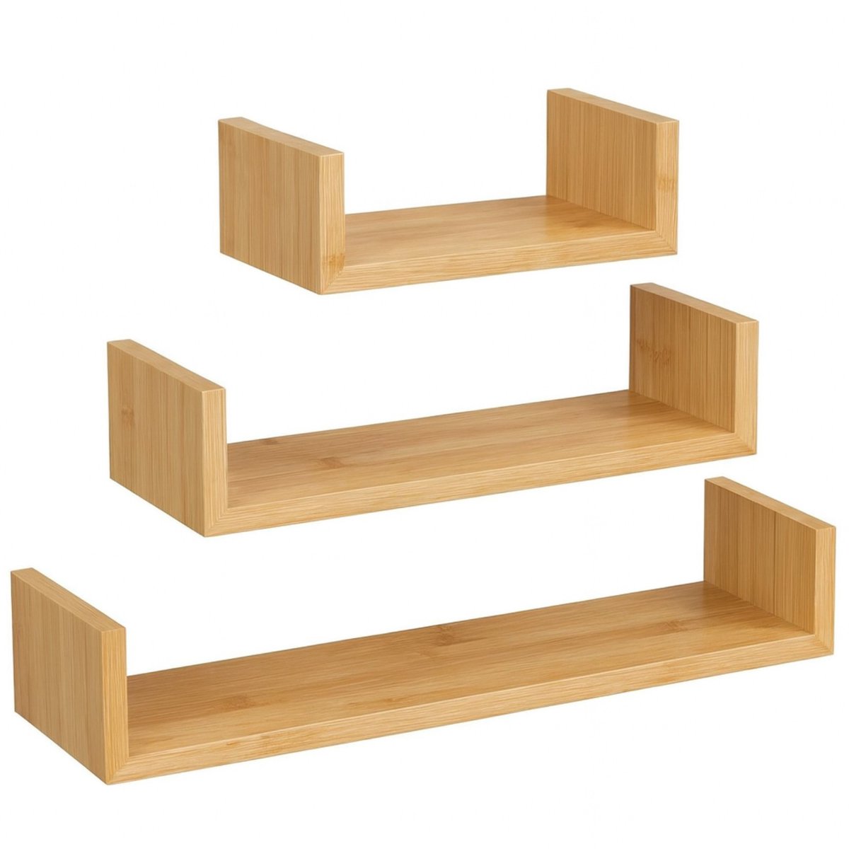BEGRYF Set van 3 Wandplanken - Bamboe-look - U-vorm - 30/45/60x15x10 cm - Decoratief en Praktisch - Natuurlijk Design