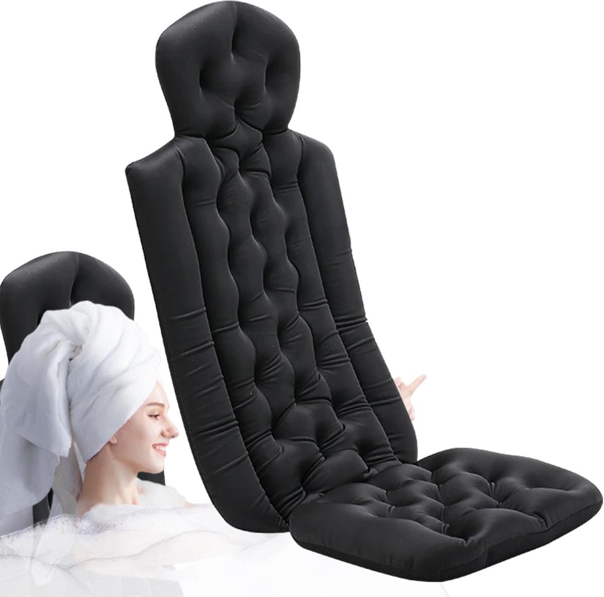 Badkussen Full Body - Luxe badkussen - Ontspannen baden - Zuignap basis - 39x32x76cm - Zwart