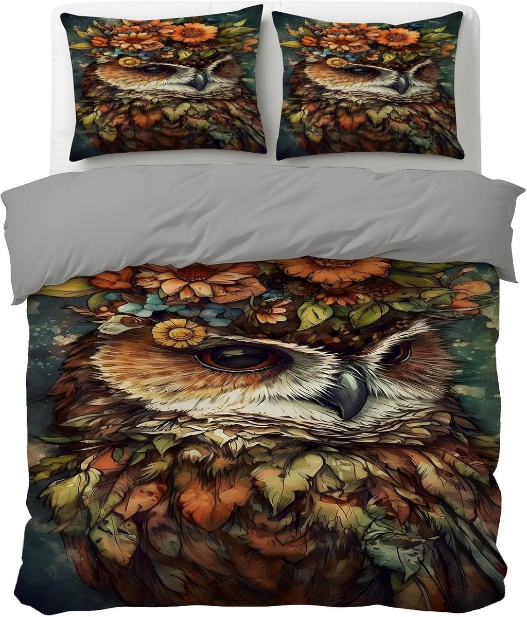 Peuter Dekbedovertrek Set - Beddengoed Kinderen - Slaapkamer Decoratie - Ademend Zacht Materiaal - 120x150cm - Uil Illustratie