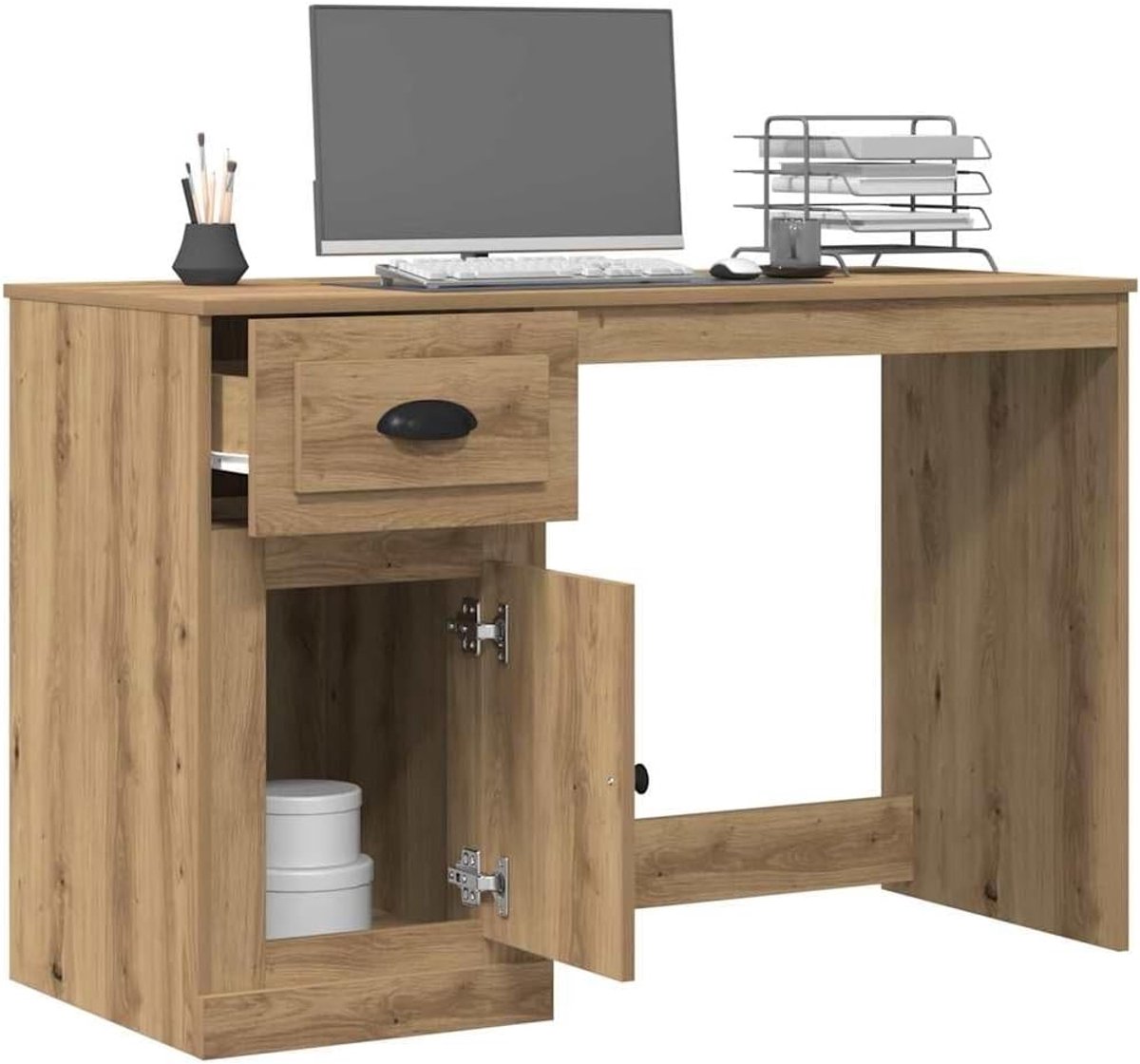 Modern Houten Bureau - Stijlvolle Werktafel - Thuis Kantoor - Met Opberglade - 115 x 75 cm - Bruin
