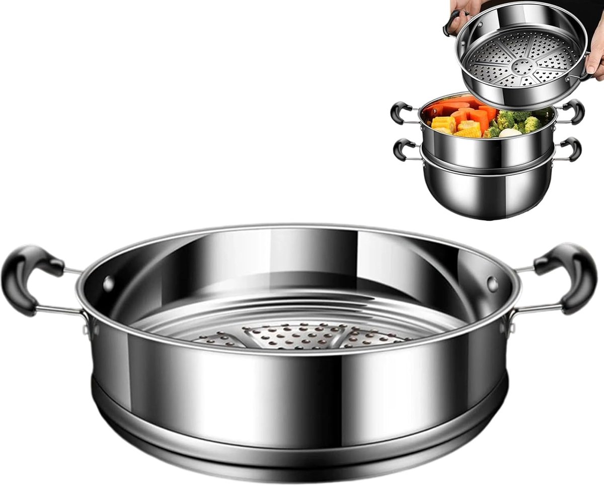 Stoominzetstuk Keukengerei - Stoompan Inzet - Gezond Koken - Roestvrij Staal 316 - 20 cm Doorsnee - Zilverkleurig