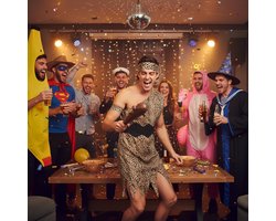 Henbrandt - VOLWASSENEN CAVEMAN HOLBEWONER Kostuum - Bestaande uit: Holbewoner Tuniek, Riem, Bovenarmband, Hoofdband - Hol Bewoner Oertijd kostuum - Carnavalskleding - Verkleedkleding - Vrijgezellenfeest - Man - Maat: ONE SIZE FITTS ALL