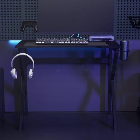 Gaming Bureau - Computertafel Werkplek - Gaming Werken - Ergonomisch K-Frame - 90 x 60 x 75 cm - Zwart — afbeelding 4