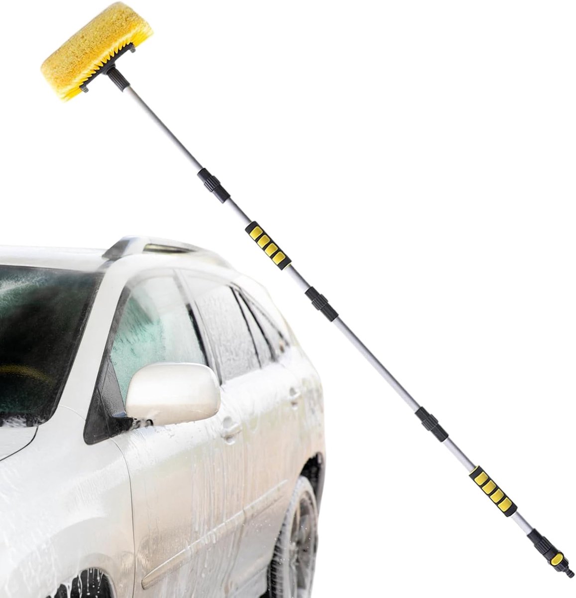 Autowasborstel - Schoonmaakborstel - Voertuig Reinigen - Verstelbare Waterstroom - 160 cm Lengte - Grijs