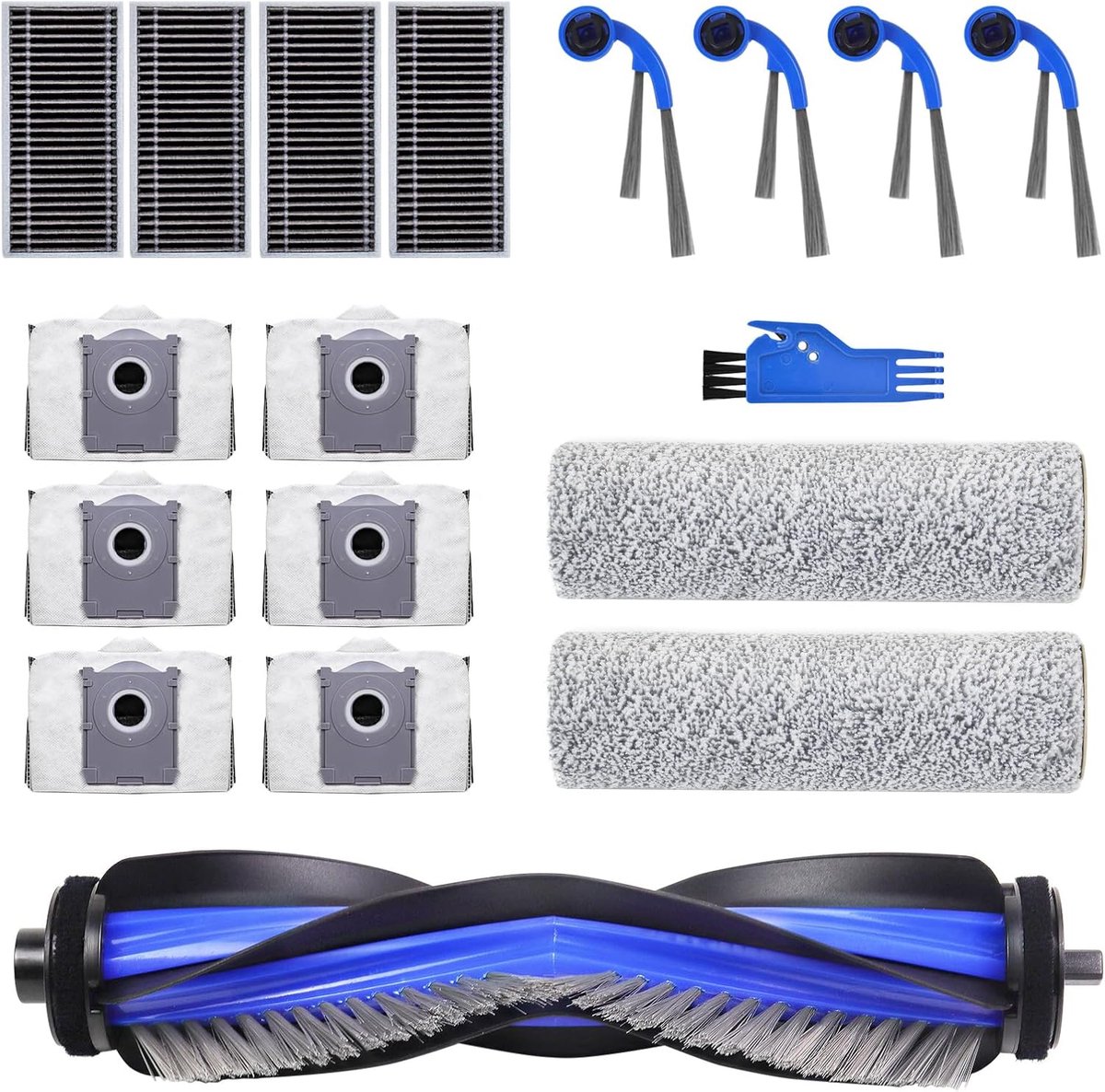 18Stuks -Accessoires Set Geschikt voor Ecovacs Deebot T80 Omni - Inclusief 1 Hoofdborstel - 6 Stofzakken (3L) - 4 Zijborstels - 4 HEPA-Filters - 2 Mopdoeken -1 borstel- Complete Reserveonderdelen Kit