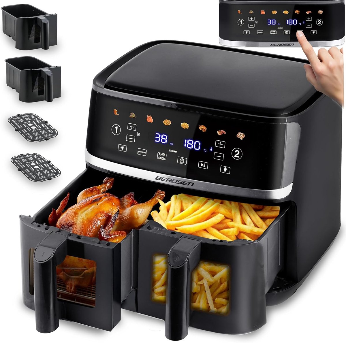 Dubbele Heteluchtfriteuse - XXL Airfryer - Gezond Koken - Twee Kijkvensters - 102 Liter - Zwart