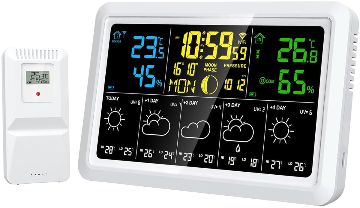 Weerstation met App - Binnen en Buiten - Weer Monitoren - WiFi Connectiviteit - Kleurenscherm - Zwart
