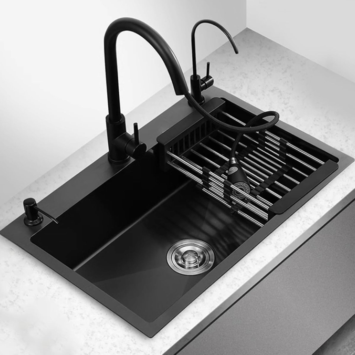 Keukenspoelbak Set - Enkele Spoelbak - Keuken Werkblad - Compleet Met Kraan - 60X45X20cm - Zwart