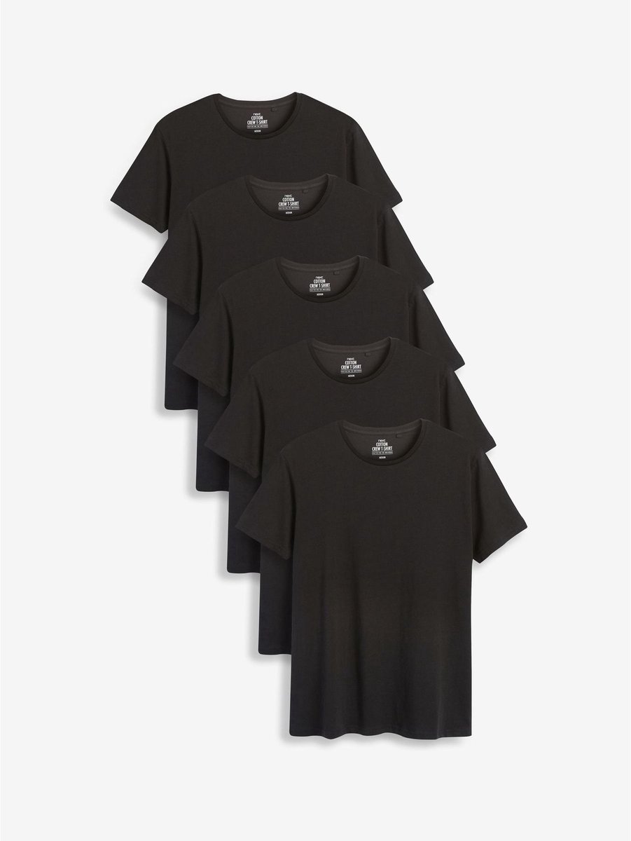Next - Heren - Set van 5 100% katoenen T-shirts met laagjes - Zwart