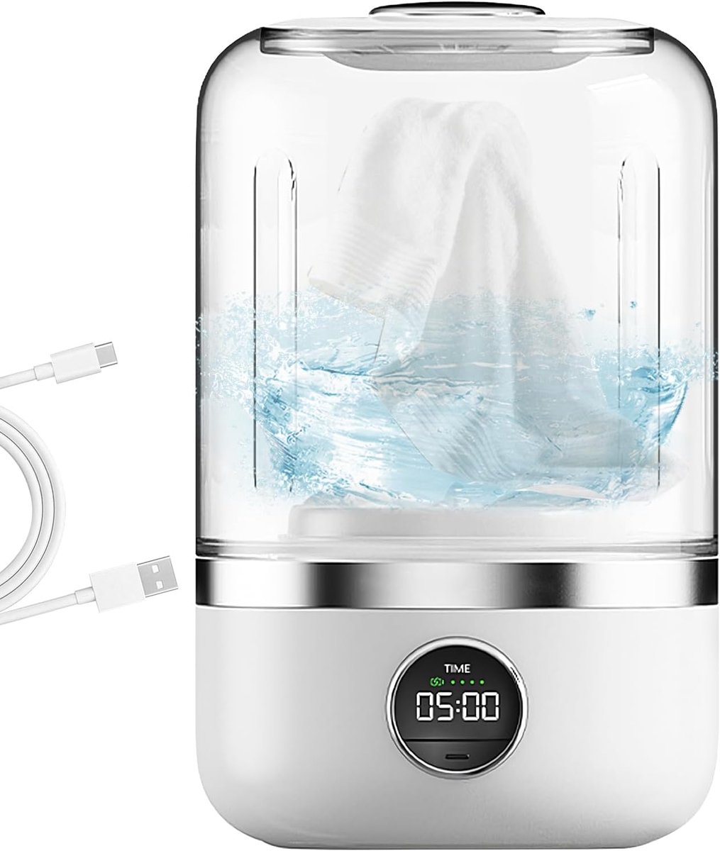 Draagbare Wasmachine - Compacte Reis Wasmachine - Kleine Wasjes - Dubbele Reinigingsmodi - 13 x 14.3 x 21.1 cm - Wit