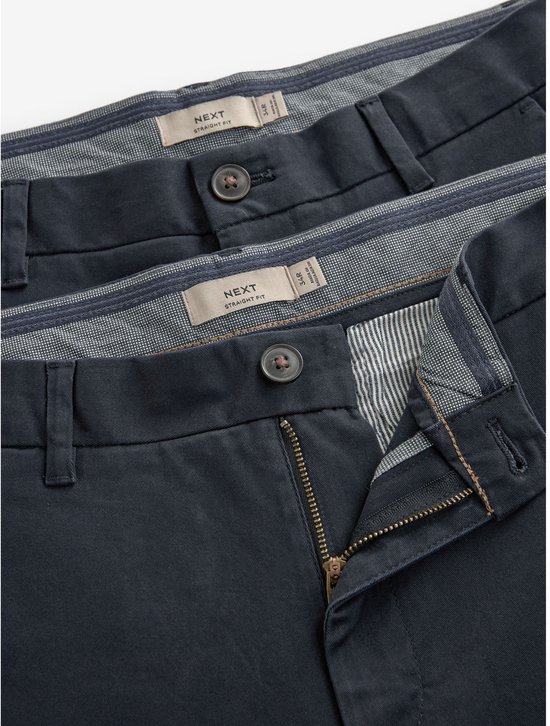 Next - Heren - Straight fit - Stretch chino's verpakking van 2 - Blauw