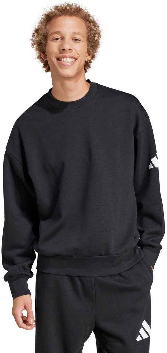adidas Sweater Heren Essentials Loose Fit 3 Bar Logo Zwart